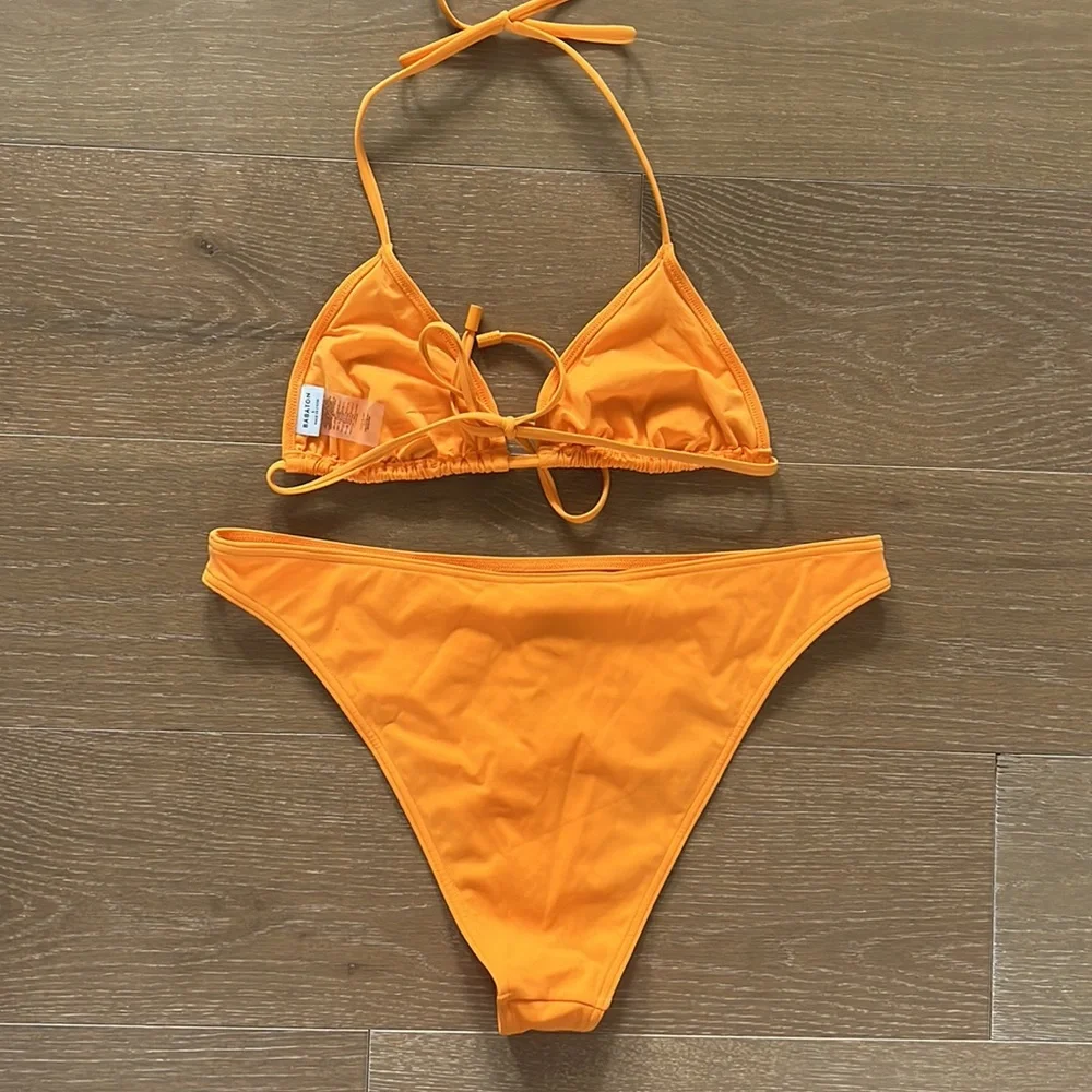 NWT Babaton String Triangle Top High Leg Bottom Tangelo Orange Bikini Set | L/XL